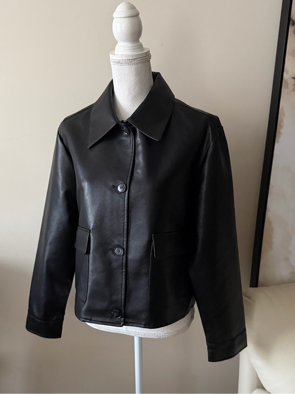 Jason Wu Black Classic Faux Leather Button-Front Jacket Size Large NWT